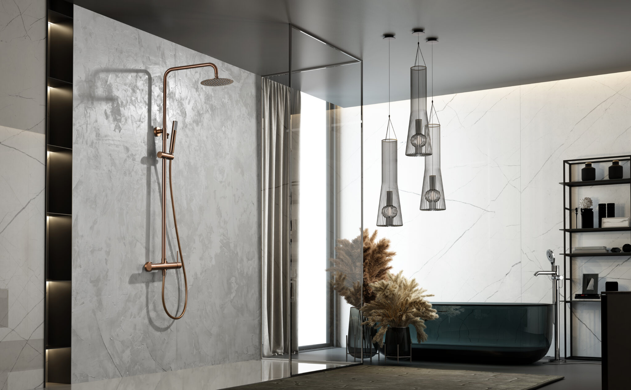 Barra de ducha monomando oro rosa cepillado serie Monza IMEX